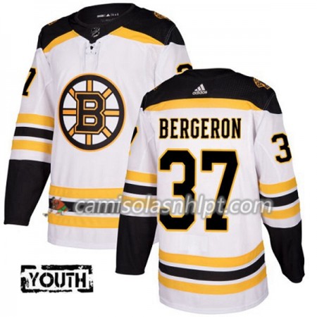 Camisola Boston Bruins Patrice Bergeron 37 Adidas 2017-2018 Branco Authentic - Criança